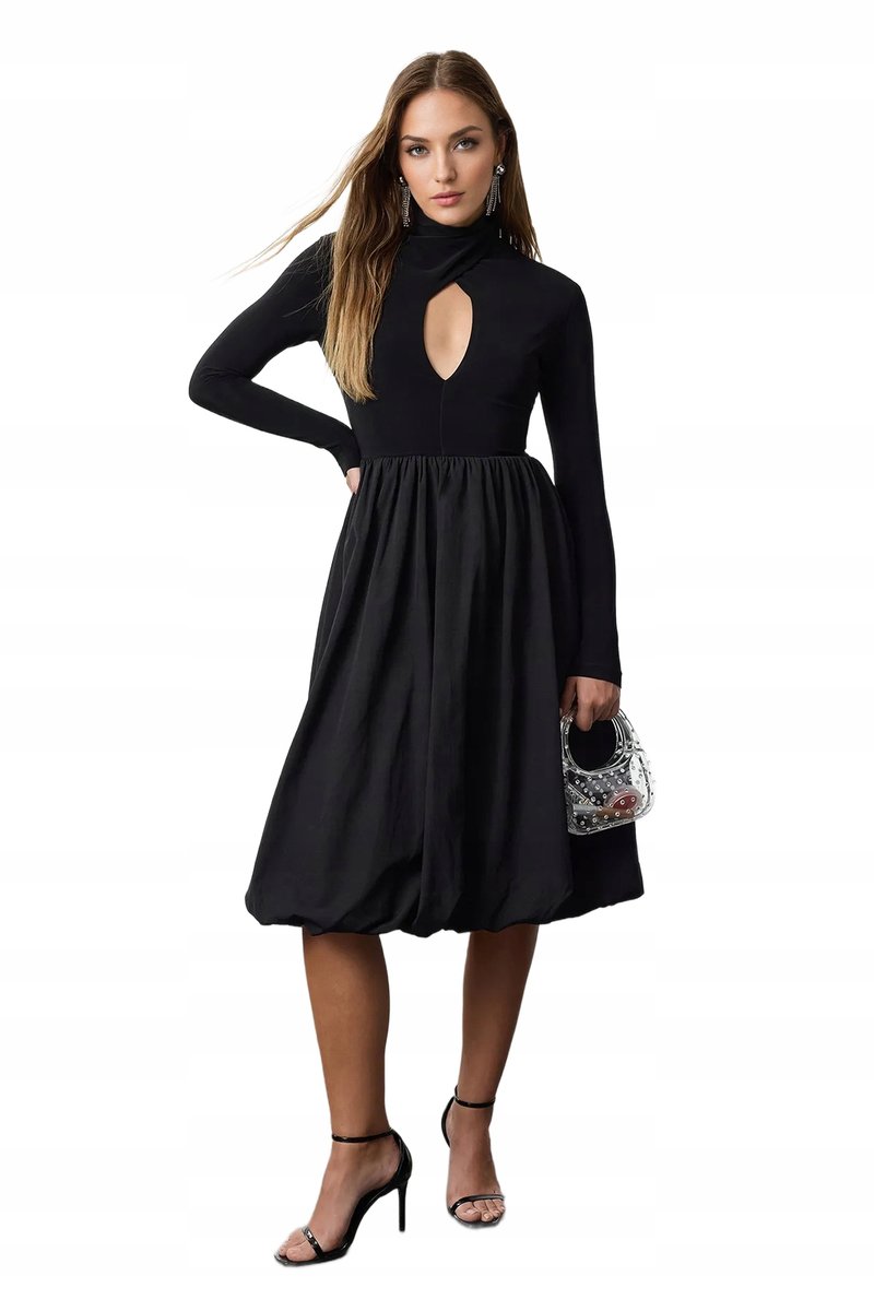 Trendyol TRENDYOL CZARNA SUKIENKA MIDI Z WYCIĘCIEM I STÓJKĄ 36 5EA