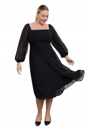Trendyol TRENDYOL CZARNA SUKIENKA PLUS SIZE Z BUFKAMI I KWADRATOWYM DEKOLTEM 50 5AA