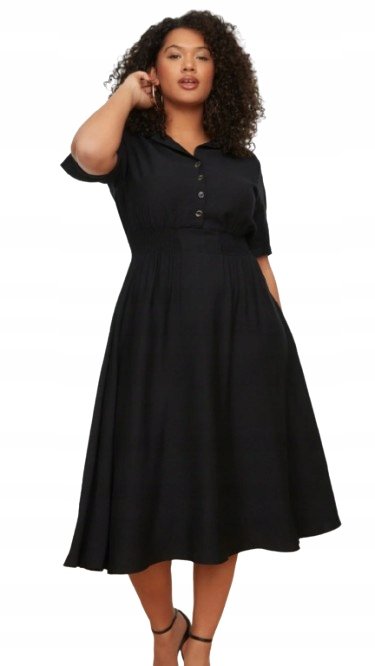 Trendyol TRENDYOL CZARNA SUKIENKA PLUS SIZE Z GUZIKAMI I MARSZCZENIAMI 50 5AA
