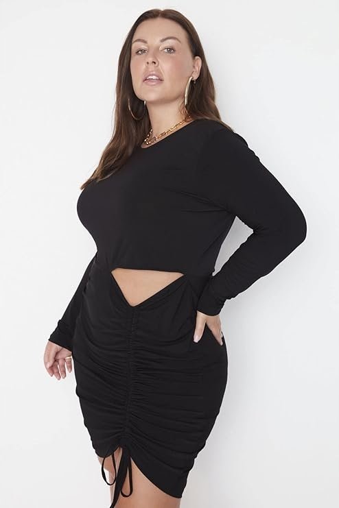 Trendyol TRENDYOL CZARNA SUKIENKA PLUS SIZE Z WIĄZANIEM I WYCIĘCIEM 46 6FA