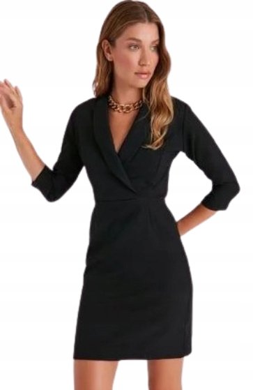 Trendyol TRENDYOL CZARNA SUKIENKA ROZKLOSZOWANA Z KOŁNIERZYKIEM 36 5BA