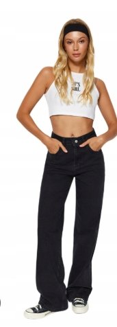 Trendyol TRENDYOL CZARNE JEANSY DŁUGIE PROSTE WYSOKI STAN BAWEŁNA 40 5AA