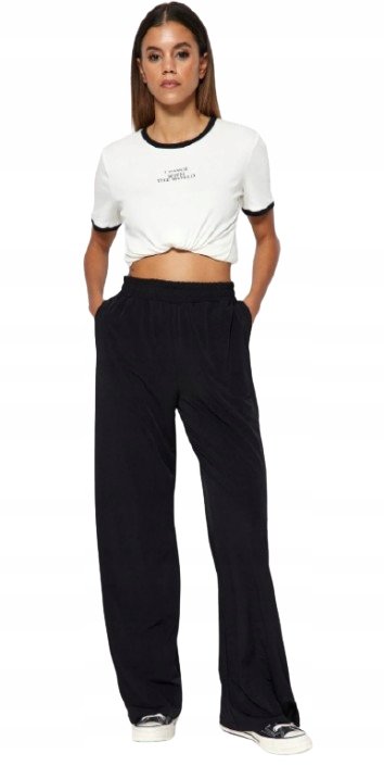 Trendyol TRENDYOL CZARNE SPODNIE CASUAL PROSTE Z ELASTYCZNYM PASKIEM 38 5BA