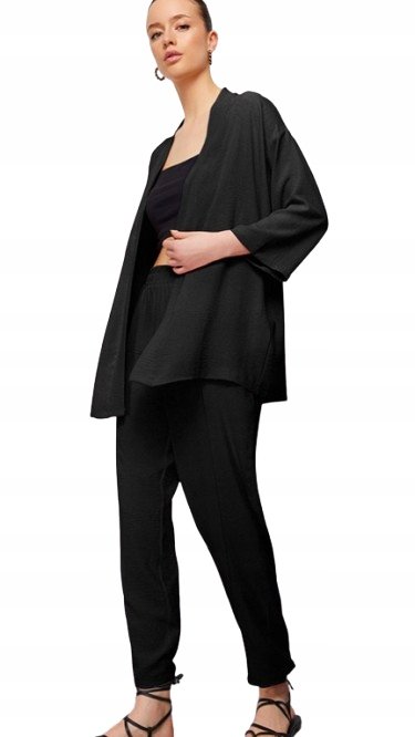 Trendyol TRENDYOL CZARNY KOMPLET KIMONO Z LUŹNYMI SPODNIAMI 38 5_A