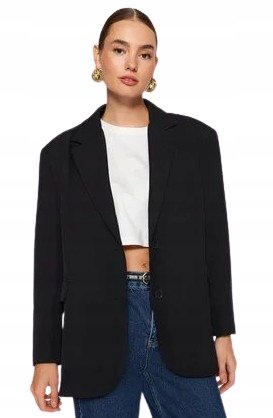 Trendyol TRENDYOL CZARNY ŻAKIET DAMSKI JEDNORZĘDOWY Z KLASYCZNYMI KLAPAMI 38 5AA