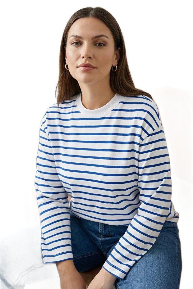Inny producent TRENDYOL DAMSKA BLUZA W PASKI Z DŁUGIM RĘKAWEM BEZ KAPTURA M 5EA*