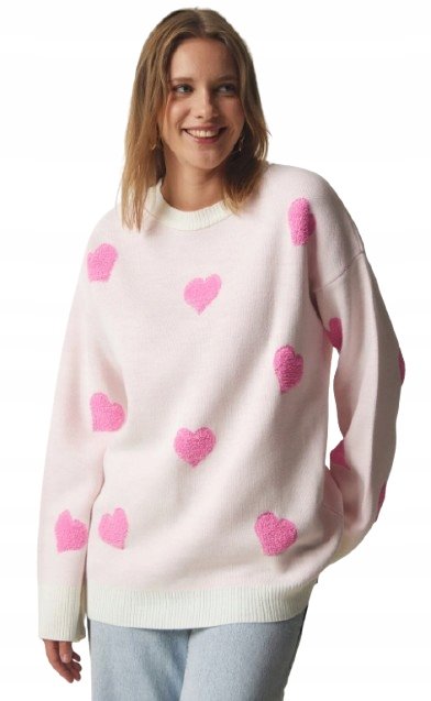 Trendyol TRENDYOL DAMSKI SWETER RÓŻOWY W SERCA LUŹNY 5AA