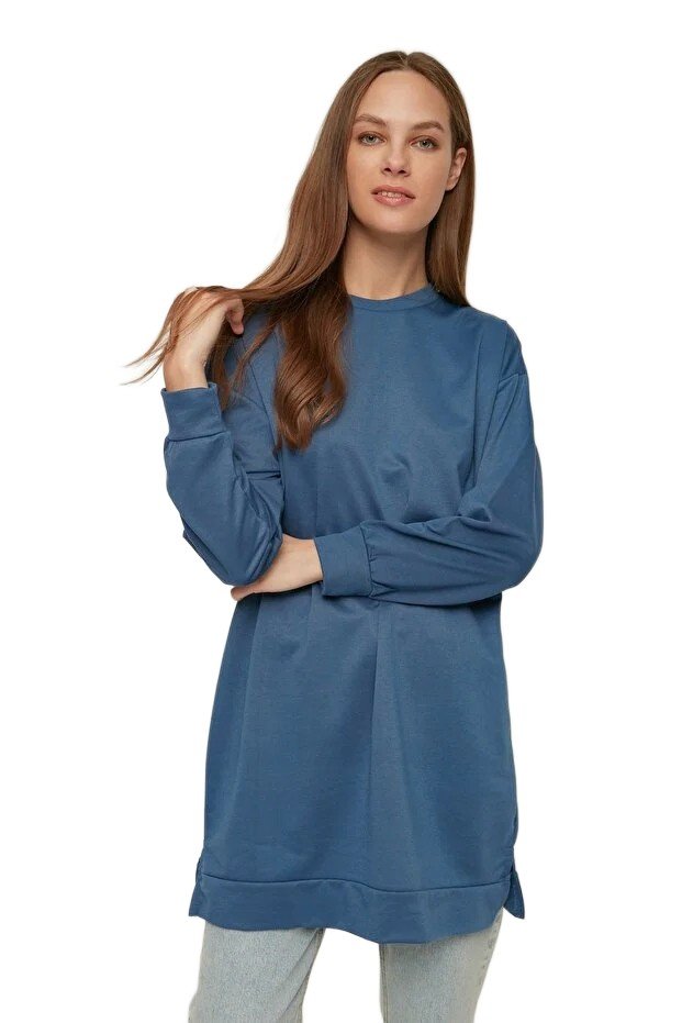 Trendyol TRENDYOL DŁUGA BLUZA DAMSKA NIEBIESKA Z DŁUGIM RĘKAWEM M 5EA*