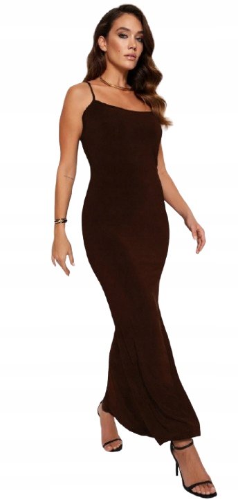 Trendyol TRENDYOL DŁUGA SUKIENKA NA RAMIĄCZKACH BRĄZOWA PROSTA 34 5BA