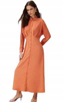 Trendyol TRENDYOL DŁUGA SUKIENKA Z KOŁNIERZYKIEM I GUZIKAMI CEGLANA 38 5AA