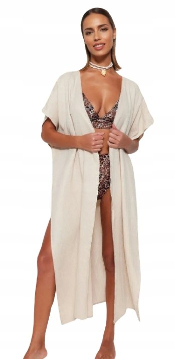 Trendyol TRENDYOL ECRU DŁUGA PLAŻOWA TUNIKA Z ROZCIĘCIAMI NA BOKACH 34 5AA