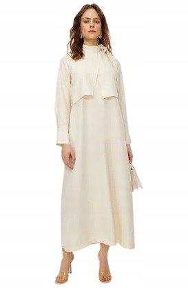 Trendyol TRENDYOL ECRU SUKIENKA MAXI Z DŁUGIM RĘKAWEM I KOŁNIERZYKIEM 34 5AA