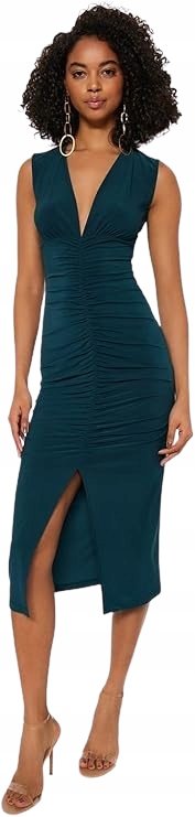 Trendyol TRENDYOL ELEGANCKA SUKIENKA MIDI BEZ RĘKAWÓW Z MARSZCZENIEM 34 5AA