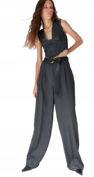 Trendyol TRENDYOL GRAFITOWE SPODNIE WYSOKI STAN PROSTE Z PASKIEM 40 5BA