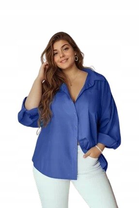 Trendyol TRENDYOL GRANATOWA KOSZULA PLUS SIZE Z KOŁNIERZYKIEM I GUZIKAMI 48 5AA