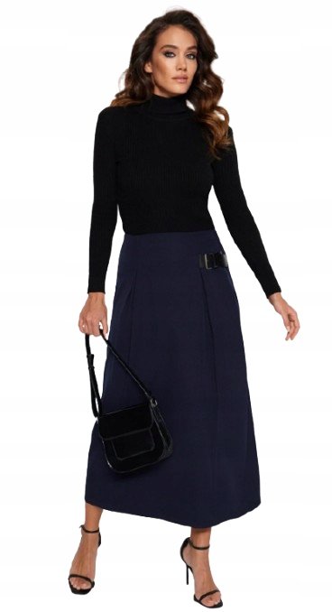 Trendyol TRENDYOL GRANATOWA SPÓDNICA MIDI Z KLAMRĄ W PASIE 36 5BA