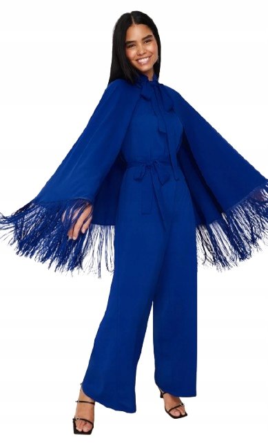 Trendyol TRENDYOL GRANATOWY KOMBINEZON Z WIĄZANIEM I FRĘDZLAMI 36 5_A