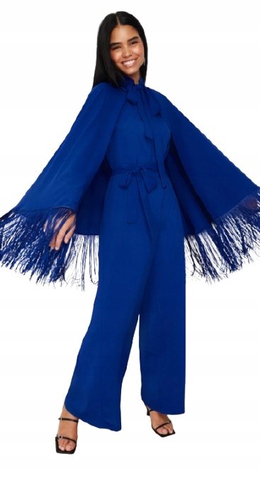 Trendyol TRENDYOL GRANATOWY KOMBINEZON Z WIĄZANIEM I FRĘDZLAMI 42 5AA