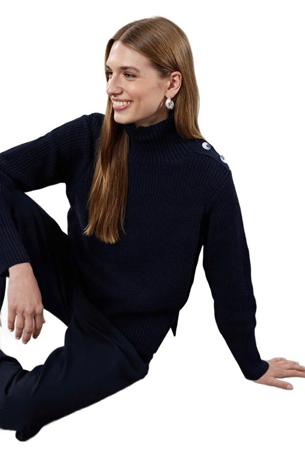 Inny producent TRENDYOL GRANATOWY SWETER DAMSKI Z GOLFEM I GUZIKAMI NA RAMIENIU L 5EA*