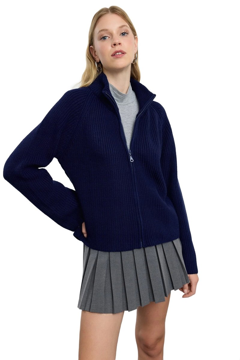Inny producent TRENDYOL GRANATOWY SWETER ROZPINANY Z GOLFEM I ZAMKIEM L 5EA*
