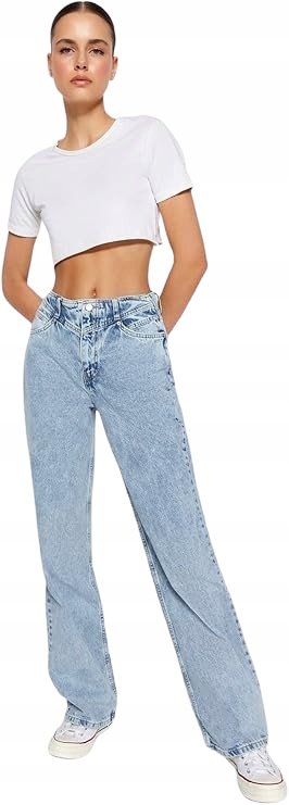 Trendyol TRENDYOL JASNE JEANSY MOM JEANS Z PRZETARCIAMI I WYSOKIM STANEM 38 5AA