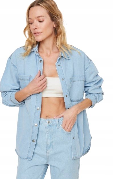Trendyol TRENDYOL JEANSOWA KOSZULA DAMSKA Z DŻETAMI W KOLORZE JEANS XS 5AA