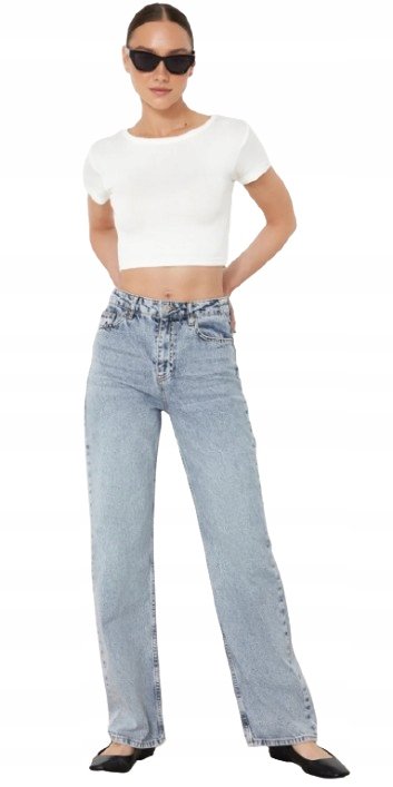 Trendyol TRENDYOL JEANSY DŁUGIE PROSTE NISKIE PRZETARCIA BIAŁE 40 5AA