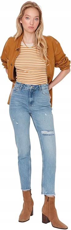 Trendyol TRENDYOL JEANSY MOM JEANS PROSTE Z PRZETARCIAMI BAWEŁNA 38 JPA