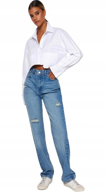 Trendyol TRENDYOL JEANSY MOM JEANS Z PRZETARCIAMI I WYSOKIM STANEM 36 5AA