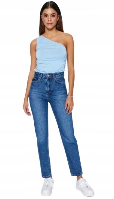 Inny producent TRENDYOL JEANSY MOM JEANS ZE ŚREDNIM STANEM NIEBIESKIE 38 5BA