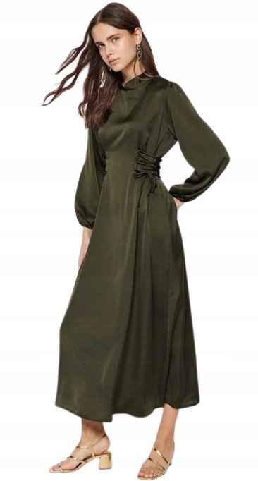 Trendyol TRENDYOL KHAKI SUKIENKA MAXI Z WIĄZANIEM I DŁUGIM RĘKAWEM 36 5AA