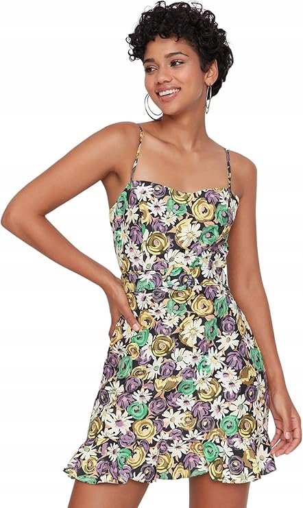 Trendyol TRENDYOL KOLOROWA SUKIENKA ROZKLOSZOWANA NA RAMIĄCZKACH 34 6FA