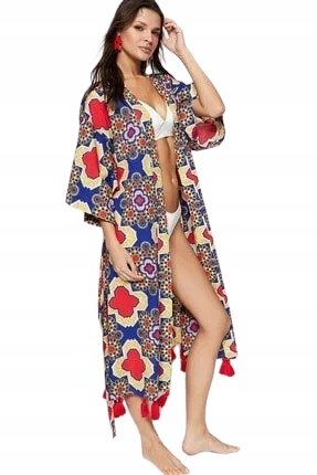 Trendyol TRENDYOL KOLOROWE PAREO PLAŻOWE WZÓR KWIATOWY DŁUGIE 42 5AA