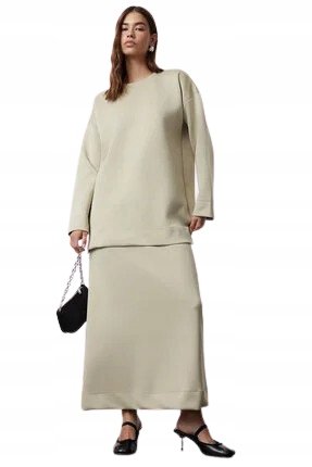 Trendyol TRENDYOL KOMPLET DAMSKI SUKIENKA I BLUZA GŁADKI ZIELONY XL 5_A