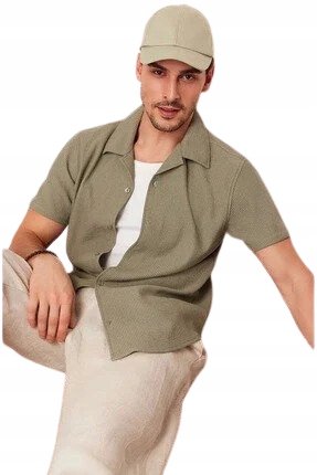 Trendyol TRENDYOL KOSZULA MĘSKA KHAKI KRÓTKI RĘKAW KOŁNIERZYK L 5AA