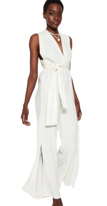 Trendyol TRENDYOL KREMOWY KOMBINEZON Z WIĄZANIEM I ROZCIĘCIAMI 36 5_A