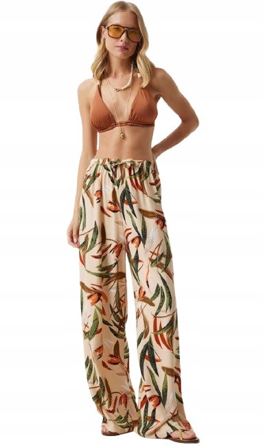 Trendyol TRENDYOL LUŹNE SPODNIE CASUAL WZORZYSTE Z WIĄZANIEM W PASIE 36 5AA
