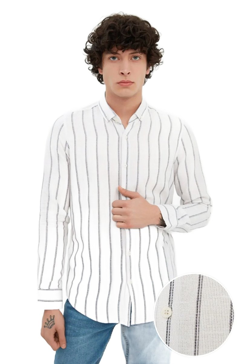 Trendyol TRENDYOL MAN BIAŁA KOSZULA MĘSKA CASUAL W PASKI DŁUGI RĘKAW L 5DA