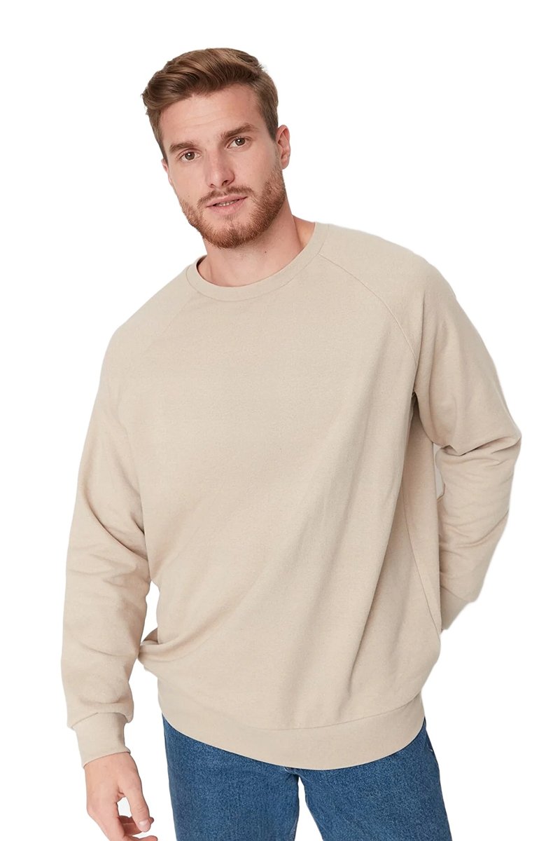 Trendyol TRENDYOL MAN BLUZA MĘSKA BEŻOWA Z OKRĄGŁYM DEKOLTEM DŁUGI RĘKAW XXL 5DA