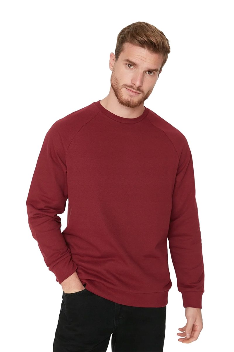 Trendyol TRENDYOL MAN BLUZA MĘSKA BORDOWA DŁUGI RĘKAW OKRĄGŁY DEKOLT S 5DA