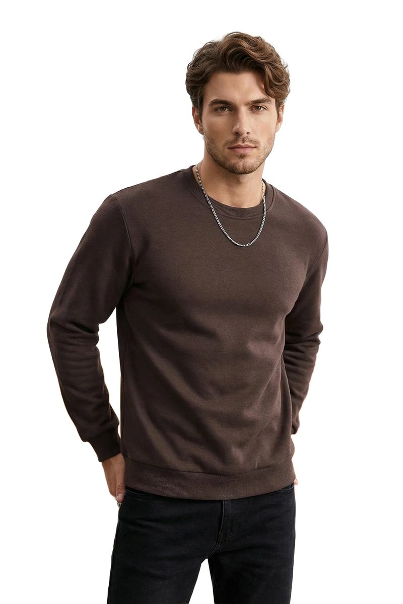 Trendyol TRENDYOL MAN BLUZA MĘSKA BRĄZOWA Z OKRĄGŁYM DEKOLTEM DŁUGI RĘKAW XL 5DA