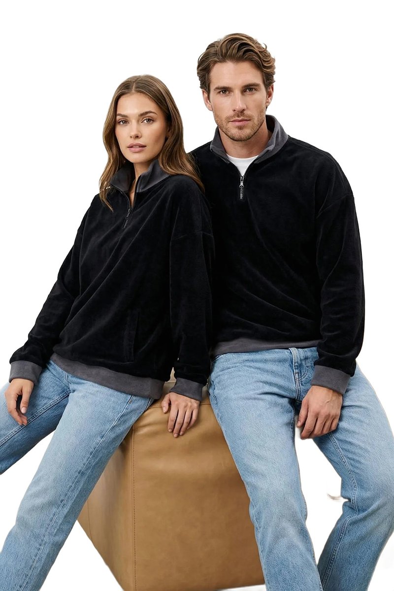 Trendyol TRENDYOL MAN BLUZA MĘSKA CZARNA Z ZAMKIEM I STÓJKĄ PLUSZOWA M 5DA