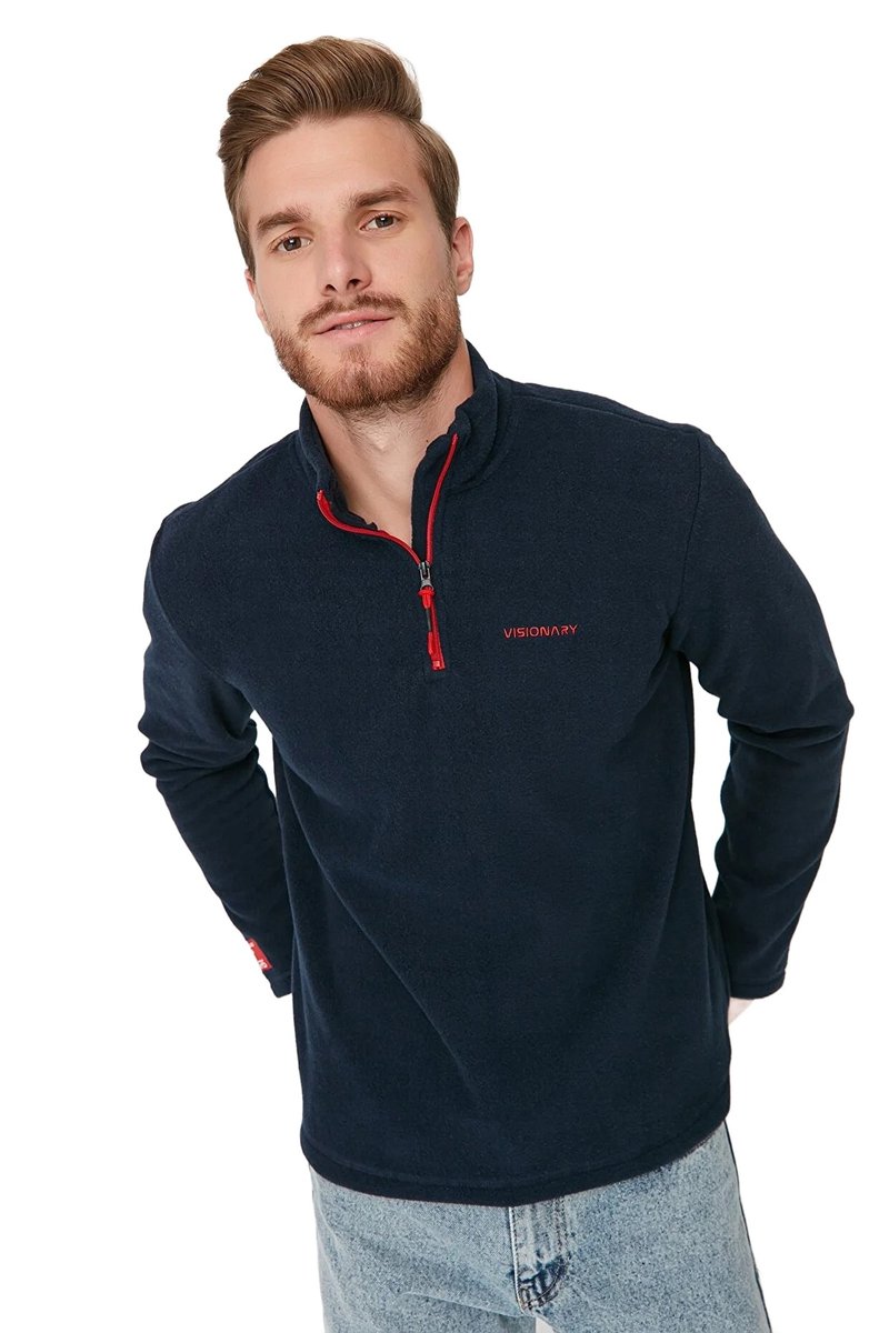 Trendyol TRENDYOL MAN BLUZA MĘSKA GRANATOWA Z ZAMKIEM I STÓJKĄ S 5DA