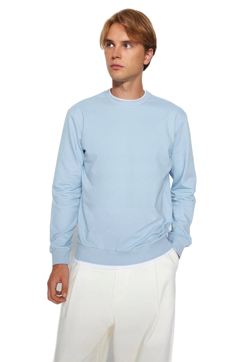 Trendyol TRENDYOL MAN BLUZA MĘSKA NIEBIESKA DŁUGI RĘKAW OKRĄGŁY DEKOLT XXL 5DA
