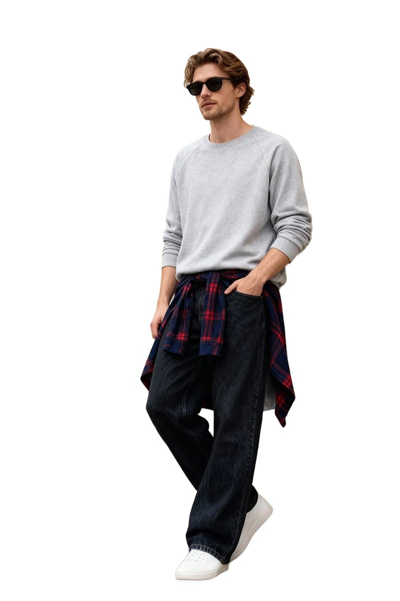 Trendyol TRENDYOL MAN BLUZA MĘSKA SZARA MELANŻ BEZ KAPTURA DŁUGI RĘKAW L 5DA