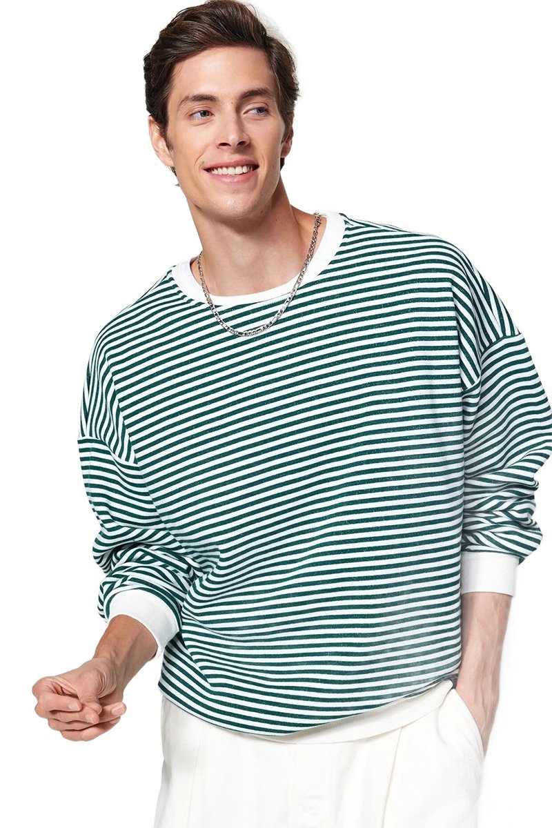Trendyol TRENDYOL MAN BLUZA MĘSKA W PASKI Z OKRĄGŁYM DEKOLTEM DŁUGI RĘKAW XL 5DA