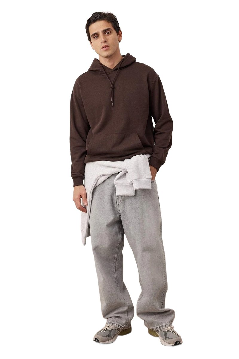 Trendyol TRENDYOL MAN BLUZA MĘSKA Z KAPTUREM BRĄZOWA GŁADKA BAWEŁNA POLIESTER S 5DA