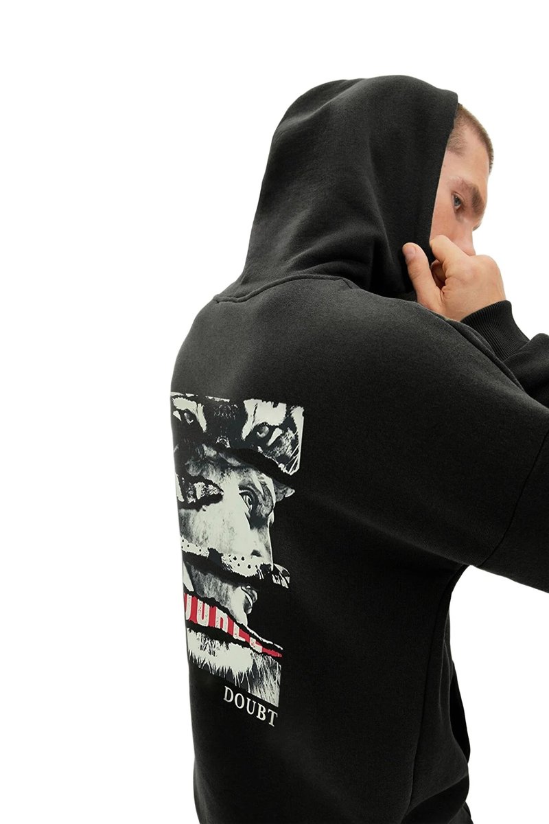 Trendyol TRENDYOL MAN BLUZA MĘSKA Z KAPTUREM CZARNA Z NADRUKIEM NA PLECACH XL 5DA