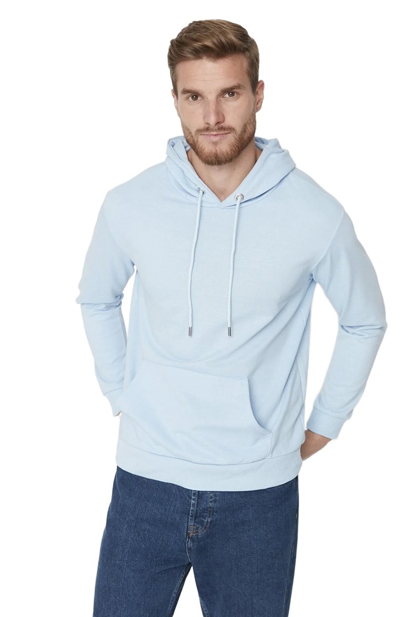 Trendyol TRENDYOL MAN BLUZA MĘSKA Z KAPTUREM JASNONIEBIESKA GŁADKA S 5DA