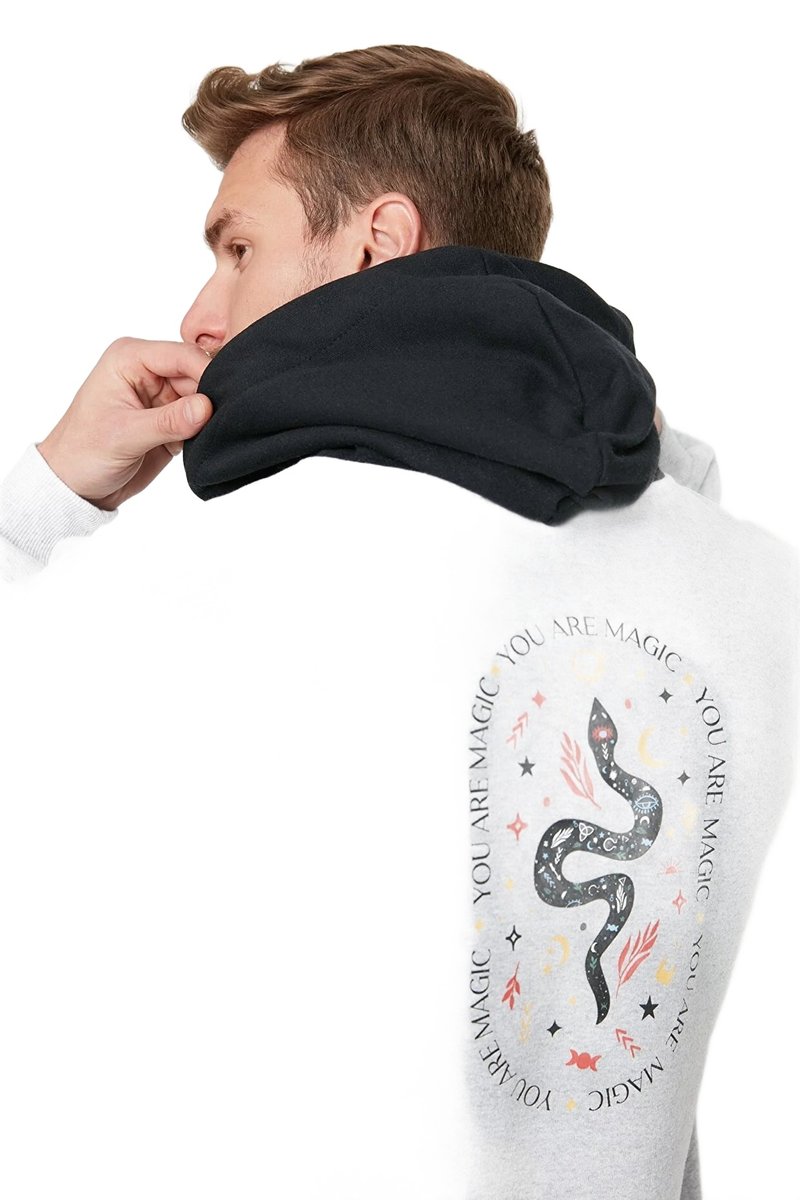 Trendyol TRENDYOL MAN BLUZA MĘSKA Z KAPTUREM SZARA Z NADRUKIEM NA PLECACH XL 5DA